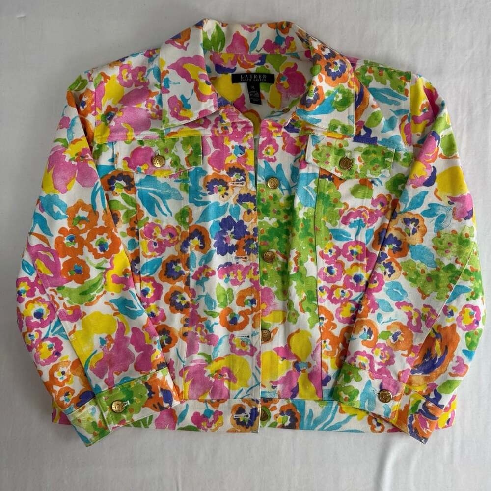 Lauren Ralph Lauren womens XL Floral Denim Jacket